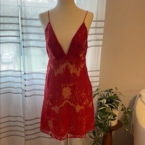 Free People Red Lace Mini Dress